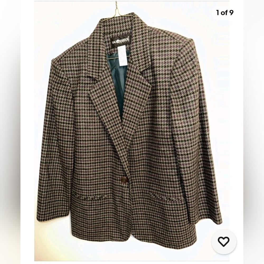 Vintage Sag Harbor Wool Blazer Jacket Academia Houndstooth Brown Size 10